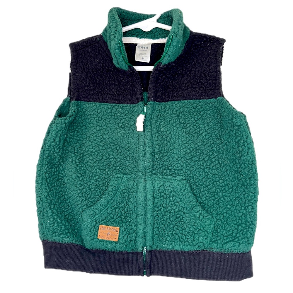 EUC Carters 24m Green & Black Sherpa Fleece Zip-up vest